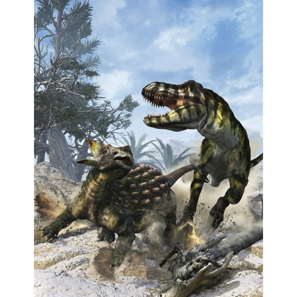 t rex fighting ankylosaurus