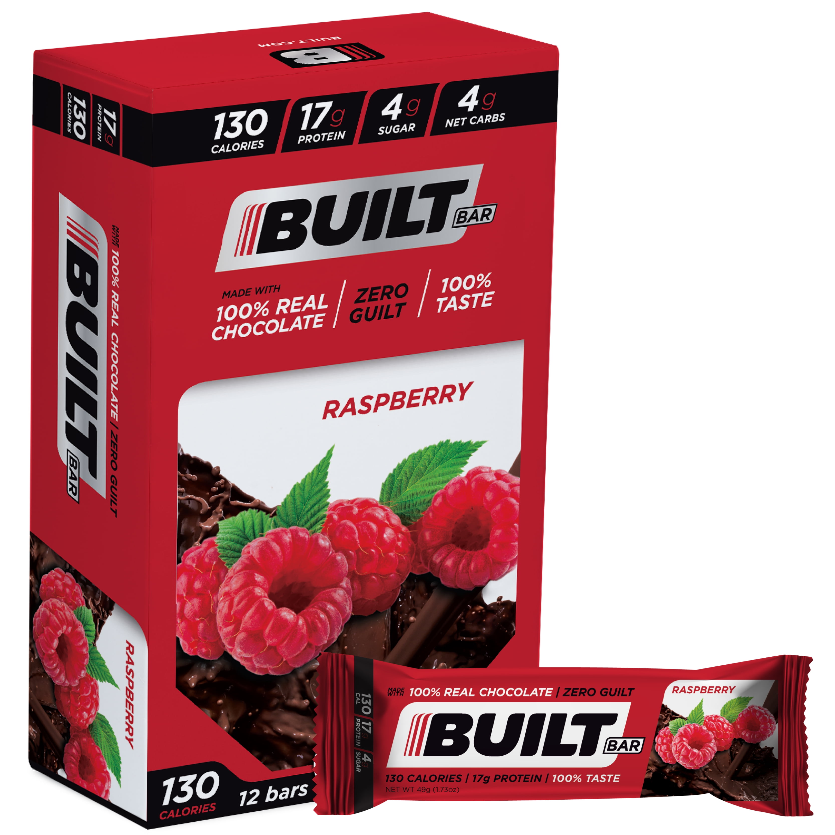 Built Bar Protein Bar, Raspberry, Gluten Free, 12 Count