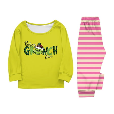 

Clearance! Grinch Family Christmas Pjs Matching Sets Christmas Cute Fashion Print Parent-child Long-sleeved Suit Home Clothes Suit Kids: 120 #004Dq