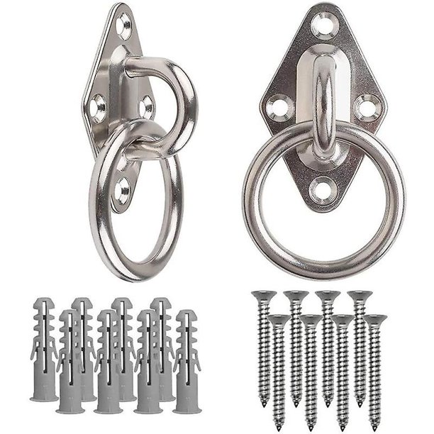 2 uds. Gancho de montaje de 80mm x 50mm para pared o techo con anillo redondo de acero inoxidable-soporte/accesorio para entrenador de cabestrillo, hamaca Banban