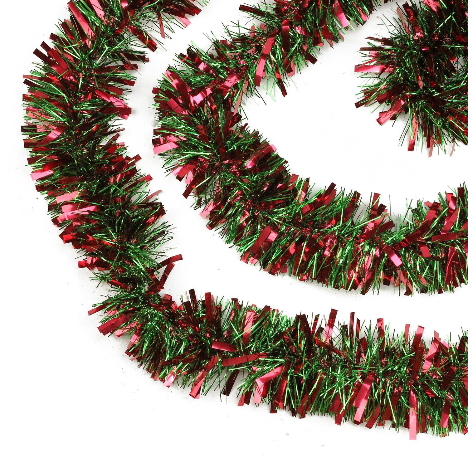 Festive Thick Cut Christmas Tinsel Garland Unlit-6 Ply, 50', Red/Green