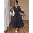 thumbnail image 3 of AURA Plus Size Women’s Dress Polka Dot Chiffon Long Sleeve Office Wear 0XL–4XL, 3 of 7