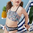 thumbnail image 3 of Odeerbi Girls Swimsuit Toddler Kids Sling Feather Geometry Print Beach Swimwear Swim Suit Multicolor, 3 of 9