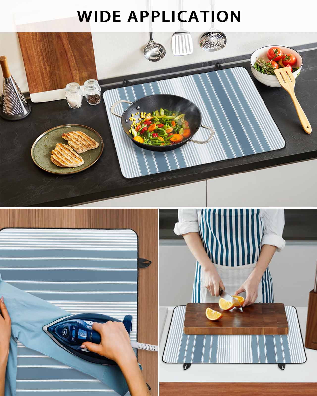 nqOlkjepod Large Induction Cooktop Protector Mat 36"x21", Blue Ombre Stripe Stove Top Covers for Electric Stove, Farmhouse Simple Striped Decorative Stove Burner Cover Mats, Glass Top Stove Cover