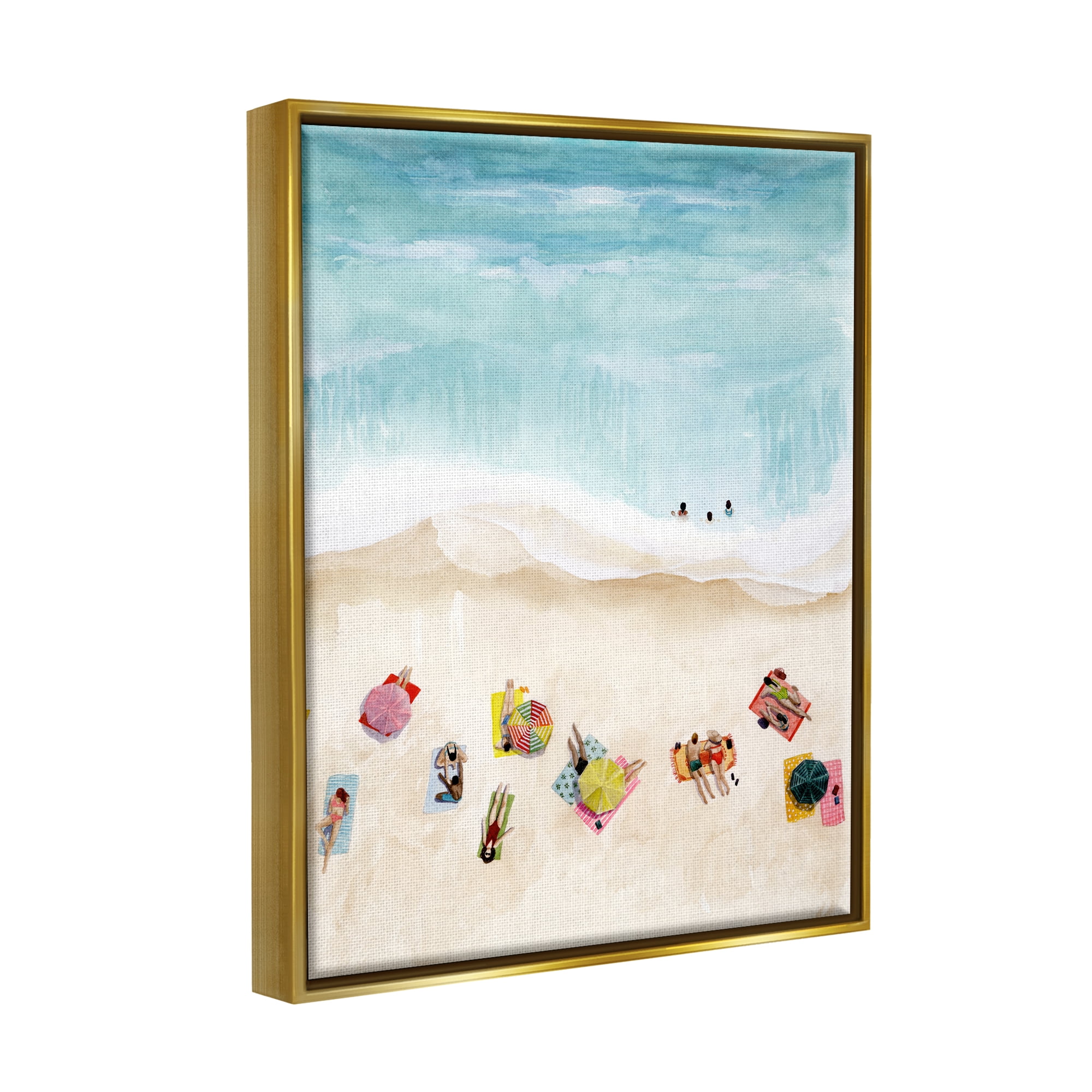 Stupell Industries Summer Beach Day People Swimming Coastal Painting Gold Floater Framed Art Print Wall Art
