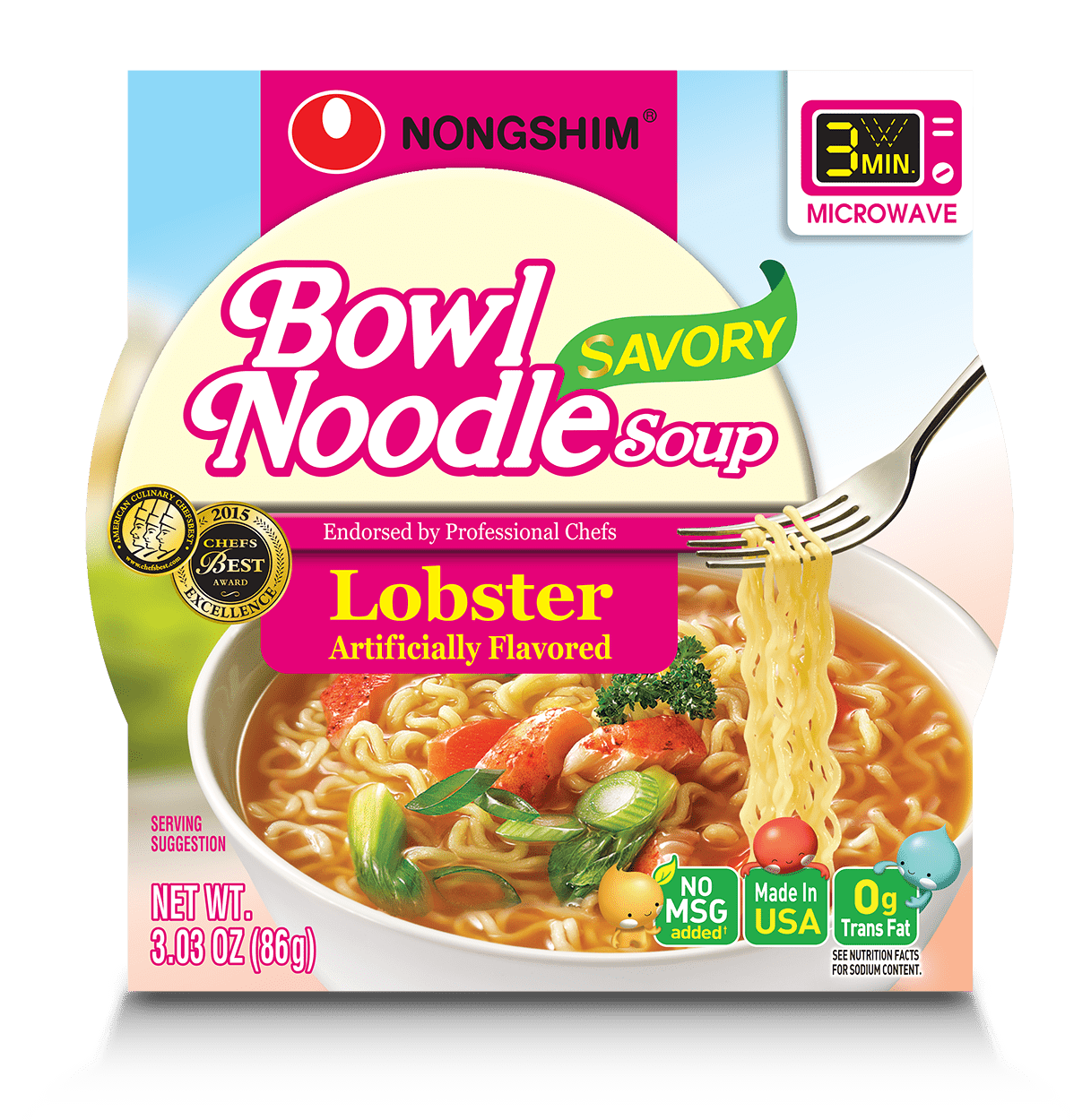 Nongshim Bowl Noodle Savory Lobster Ramyun Ramen Noodle Soup Bowl, 3