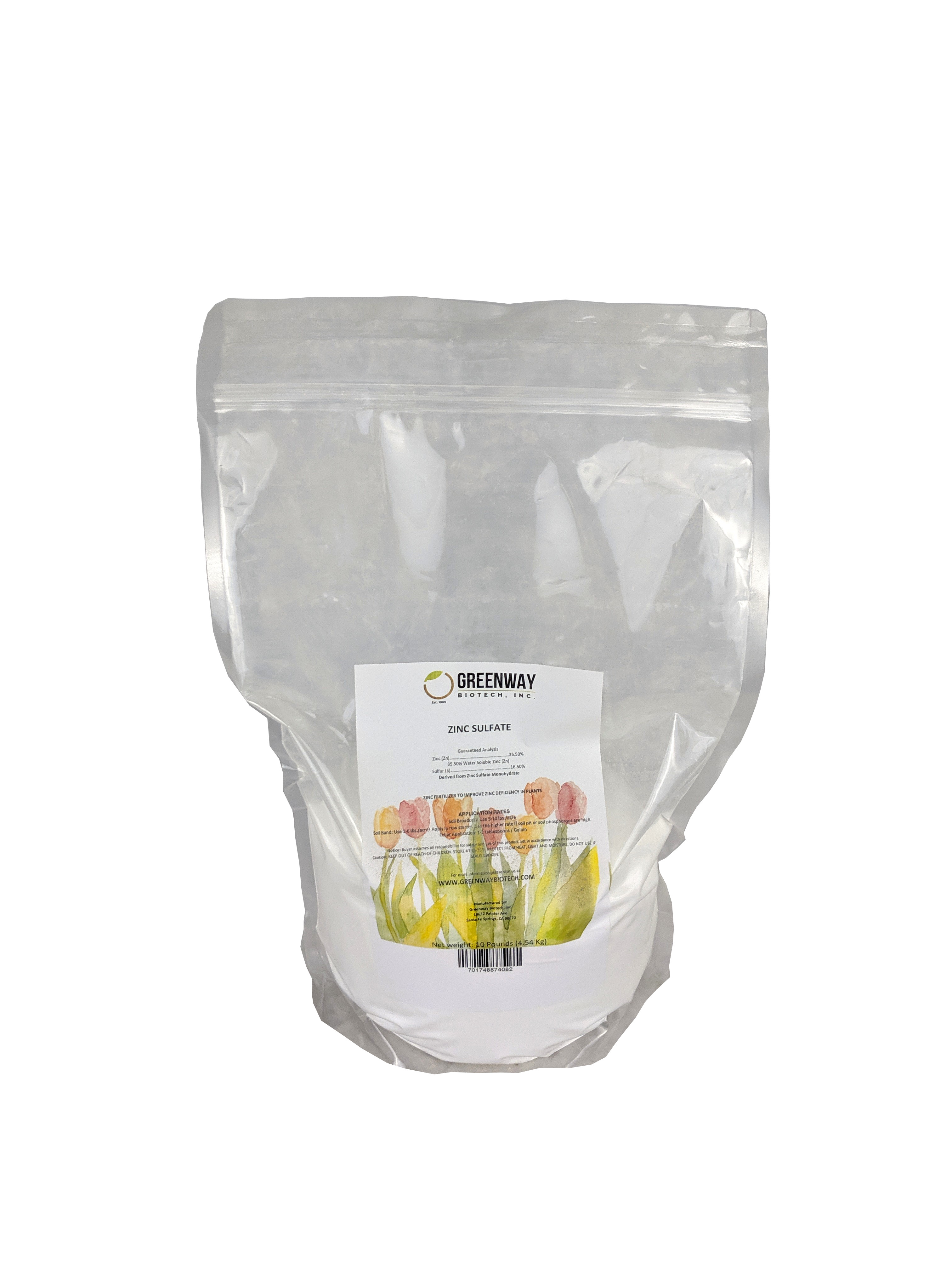 Zinc Sulfate Powder 35.5 Zinc and 16.5 Sulfur "Greenway Biotech Brand