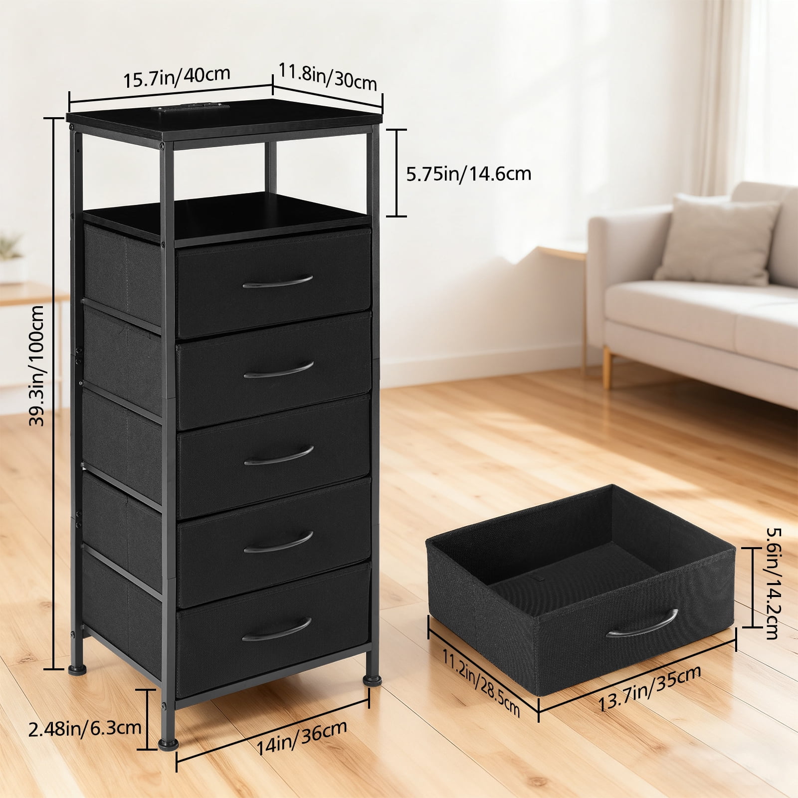 Smart Nightstand with LED Lights & Charging Station | Remote App Control Bedside Table | 2 AC Outlets, USB-C Port, 5 Drawer Storage | Modern End Table for Bedroom, Black