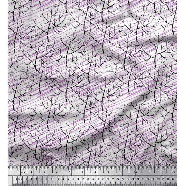 Soimoi Polyester Crepe Fabric Dry Tree Print Sewing Fabric Yard 52 Inch Wide