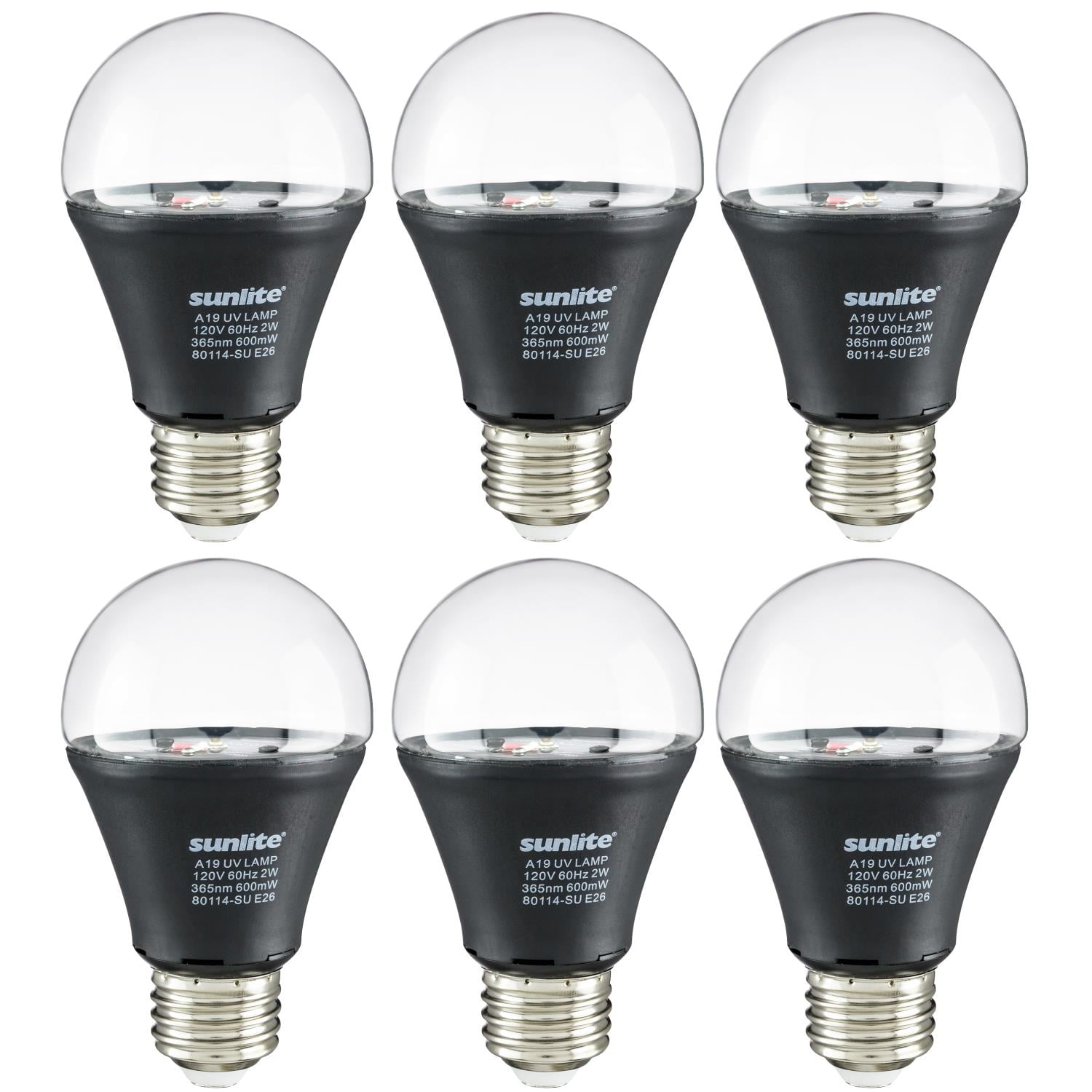 6 Pack Sunlite LED A Type Blacklight 2W Light Bulb Medium (E26) Base