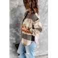 thumbnail image 2 of ABPHQTO Chaqueta de mujer de manga larga con bolsillo y botones en bloque de color caqui a cuadros, 2 of 5