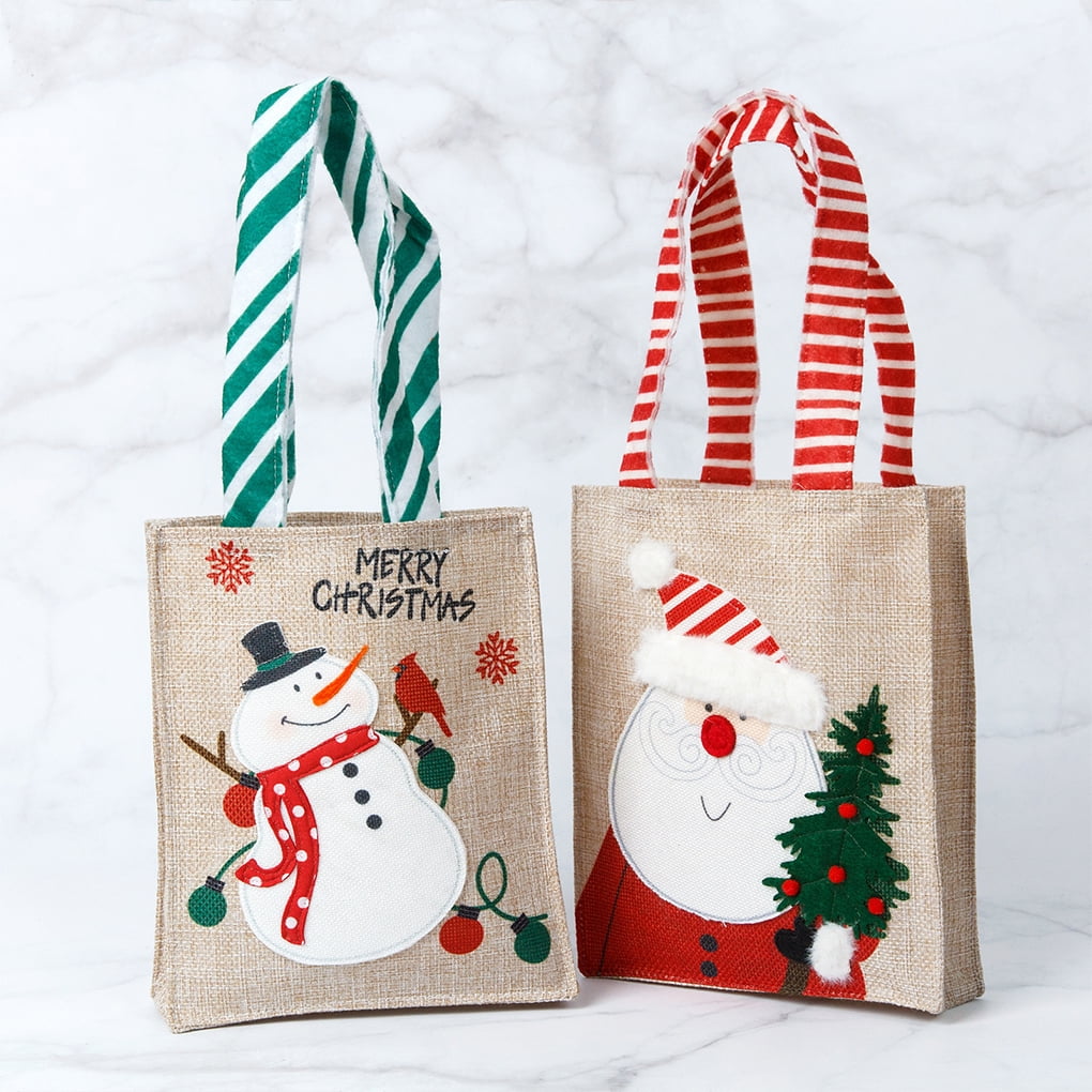 Christmas Gift Bag with Handle Atmospheres Holiday Festival Farmhouse Reusable Xmas Snack Handbag Craft Tabletop Farmhouse Packaging Carrier Holder