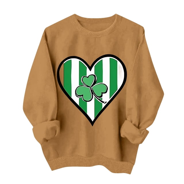 Suéteres de Manga Larga de Mujer con Cuello Redondo Impreso Suelto Casual para la Fiesta Del Día de San Patricio Y el Uso Diario