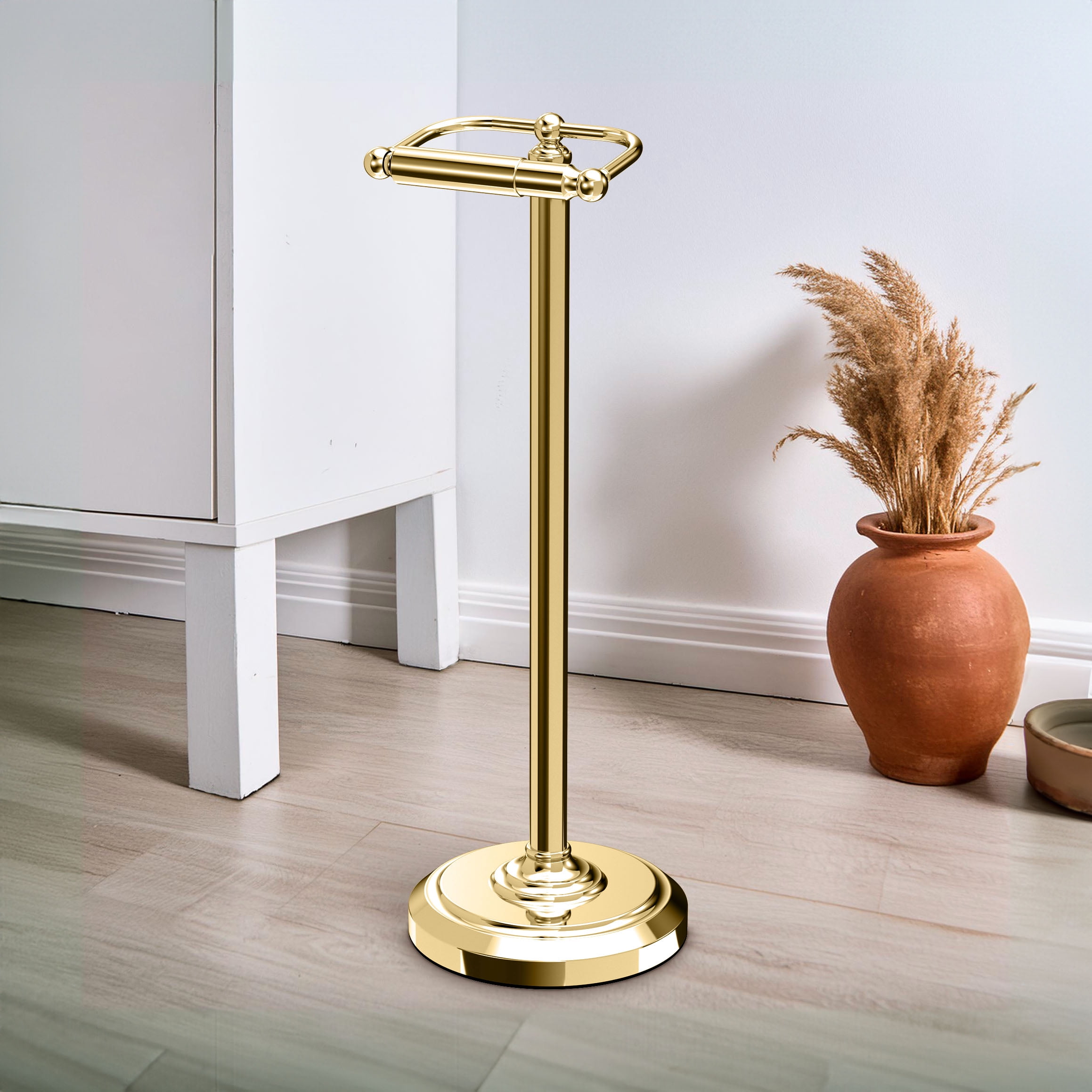 Gatco Freestanding Pedestal Toilet Paper Holder, Polished Brass