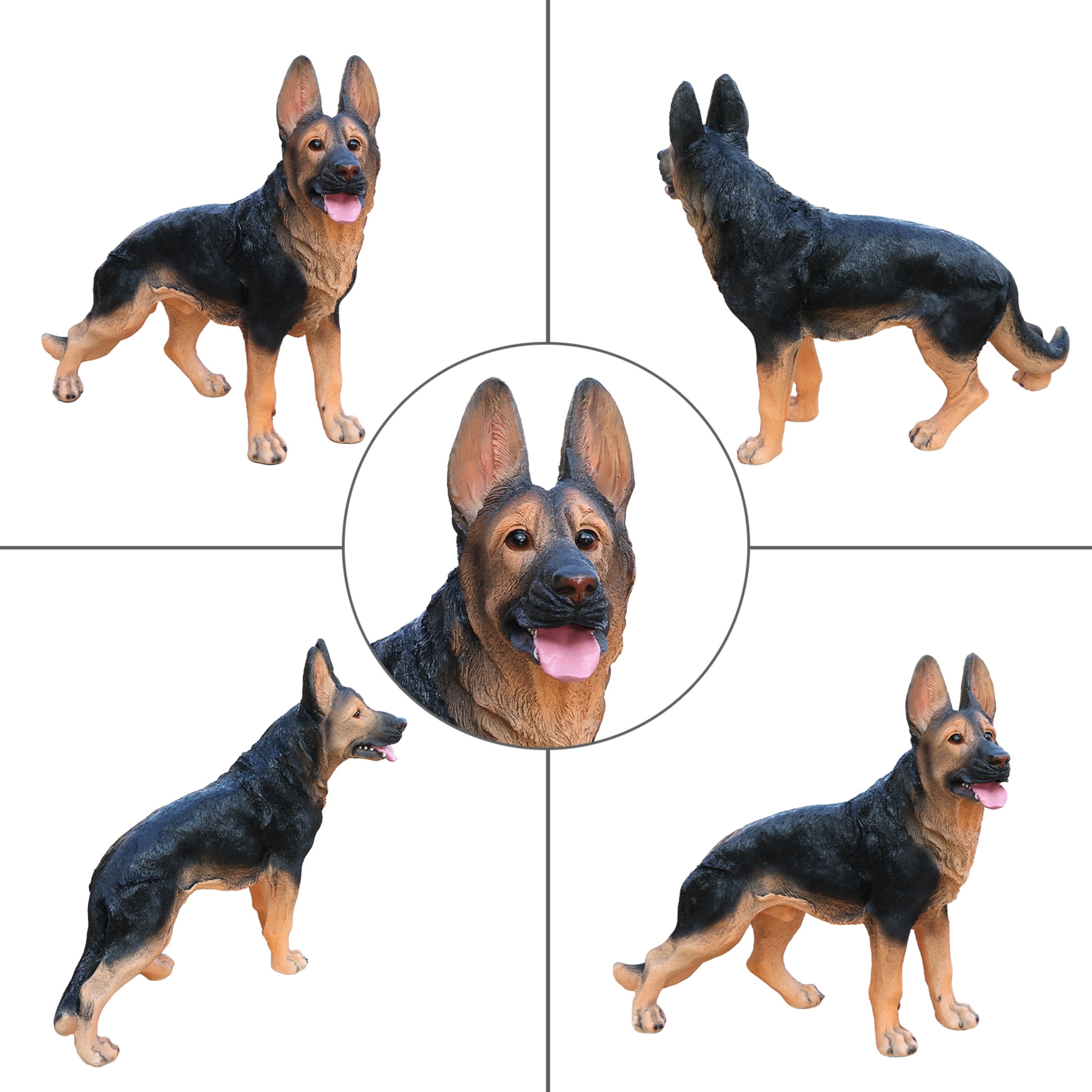 Noble House Lifelike Standing German Shepherd Dog Statue, Realistic Resin Animal Figurine for Outdoor Garden Decor, Black Brown