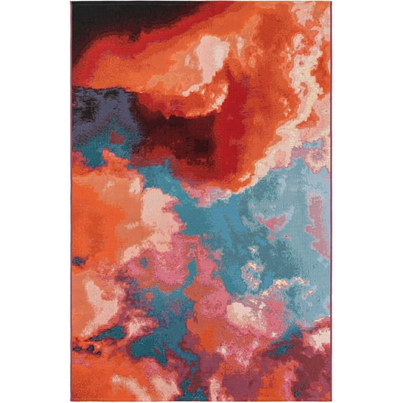 Unique Loom Outdoor Modern Collection Area Rug - Rayleigh (5' 3" x 8' Rectangle Gray and Pink/Orange)