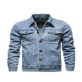 thumbnail image 1 of Men Denim Jacket Solid Color Lapel Button-Down Coat Casual Slim Fit Jacket, 1 of 6