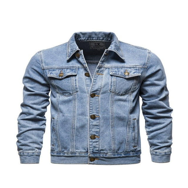 Veste en Denim pour Homme, Couleur Unie, Col à Revers, Manteau Boutonné, Coupe Ajustée Décontractée