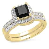 Dazzlingrock Collection 2.40 Carat (ctw) 10K Princess & Round Black & White Diamond Engagement Ring, Yellow Gold, Size 6.5