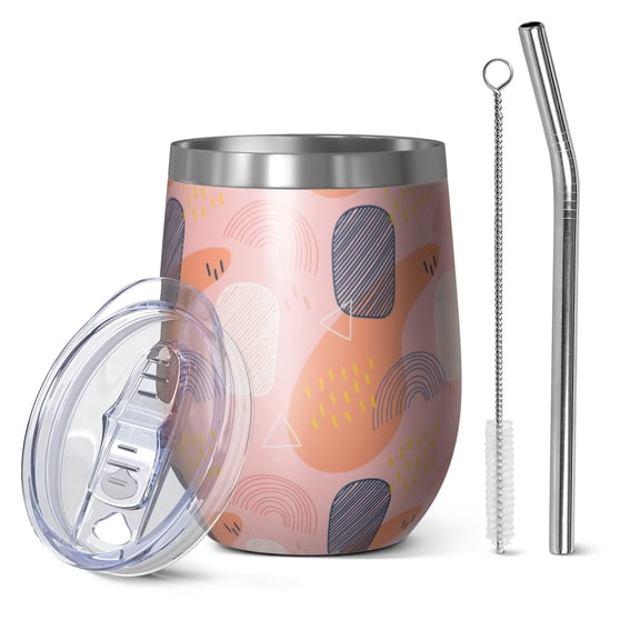 Modern 12oz Stainless Steel Insulated Wine Tumbler with Lid and Straw – Double Wall Vacuum Mug for Hot & Cold Drinks, 304 Steel Interior, Sweat-Free Design