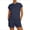 Navy, variant on Womens Linen Blend Two Piece Outfit Round Neck Short Sleeve Top Elastic Waist Shorts with Pockets Loose Fit Casual Summer Matching Set