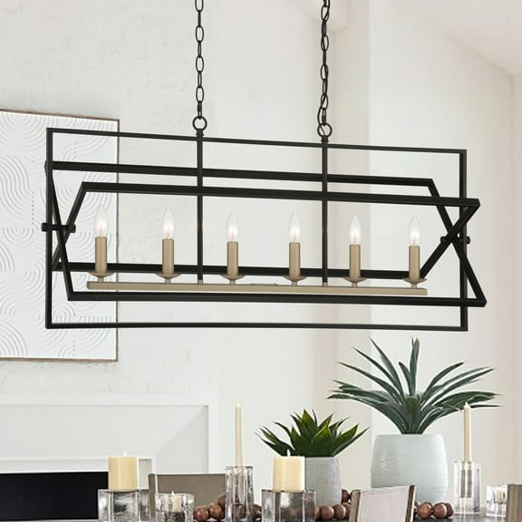 Vanity Art 6 Candle Light Kitchen Island Pendant Lighting | Modern Hanging Ceiling Lights Fixtures for Dining Room Living Room Bed Room, Kitchen, Classic Black/Brass Dust, SJS10606BK-BD