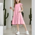 thumbnail image 2 of Loopsun Girls Summer Dress, Girls Short Sleeve Stretchy A Line Short Sleeve Round Neck Dress Pink 13-14 Years, 2 of 5