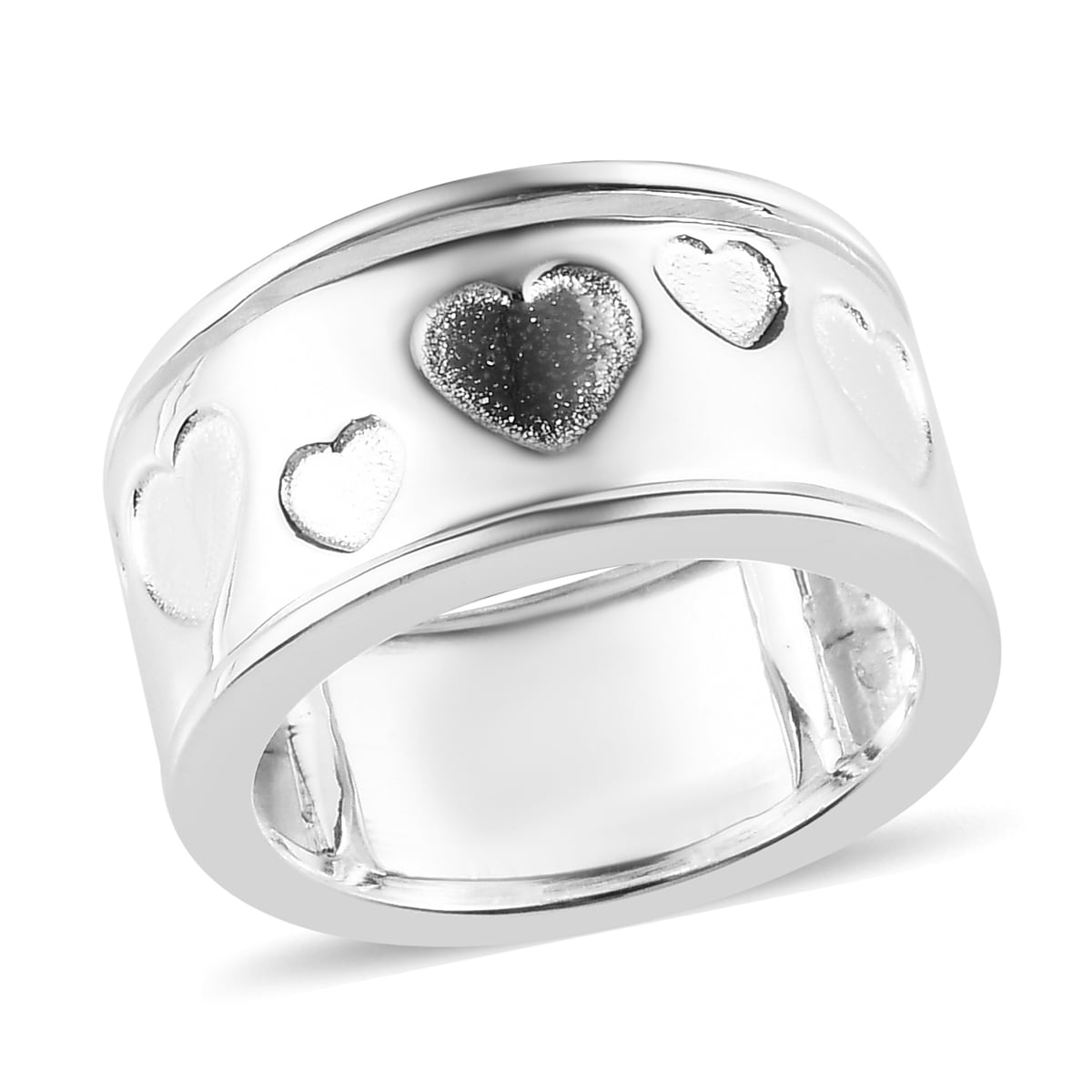 Women's .925 Sterling Silver Cubic Zirconia Love Heart Wide Band Fashion Ring 