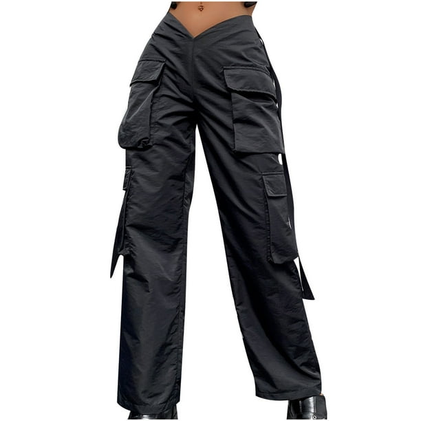 Women's Baggy Cargo Pants V Waist Solid Wide Leg Jogger Casual