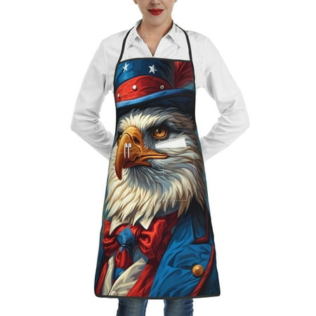 

Pofeuu Surreal Bald Eagle Gentleman Print Aprons with Pockets Cute Aprons for Kitchen Cooking Server Barber Chef Apron
