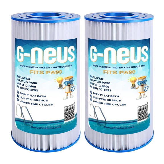G-NEUS Pool & Spa Filter | Replaces Pleaco PA90, Hayward CX900RE, C900, C9002, Porpoise PP-B6, Unicel C-8409, FC-1292 | 90 Sq Ft Coverage (x2) | High Performance Replacement Cartridge, 2 Pack