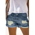 thumbnail image 4 of Women's Distressed Ripped Rolled Hem Blue Denim Shorts, 4 of 11