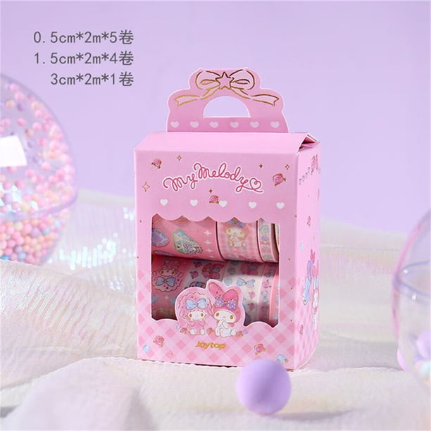 Rollo de pegatinas de Hello Kitty Sanrio Kuromi, accesorios hechos a mano, cinta adhesiva de papel, regalo, pegatina de estampado dorado, juguetes para niños, 1 caja