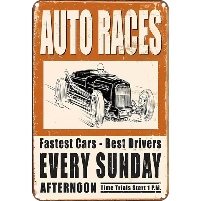 Auto Races-Letrero hojalata Metal pintura hierro Rectangular del para garaje 30x40cm