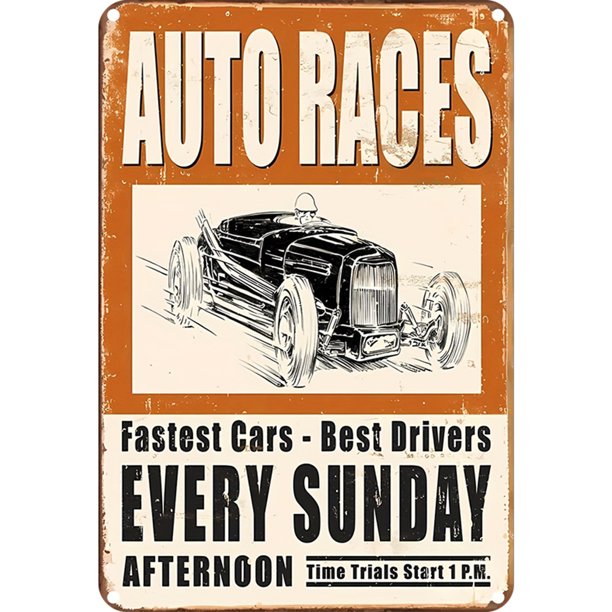 Auto Races-Letrero hojalata Metal pintura hierro Rectangular del para garaje 30x40cm