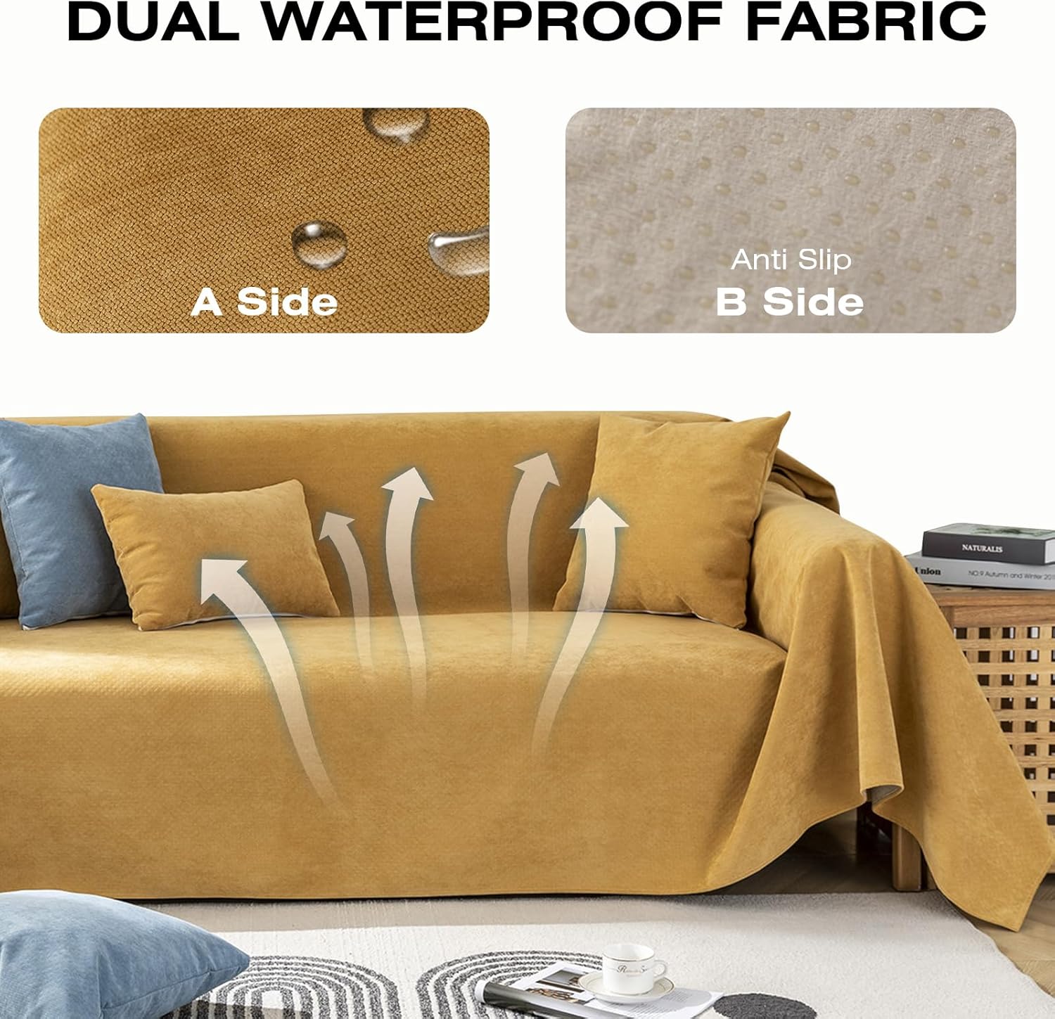 Yumcute Waterproof Sofa Covers for Dogs 100% Water Resistant Slipcover Furniture Protector for 3 Cushion Couch Thick Sectional Couch Covers Living Room Non-Slip