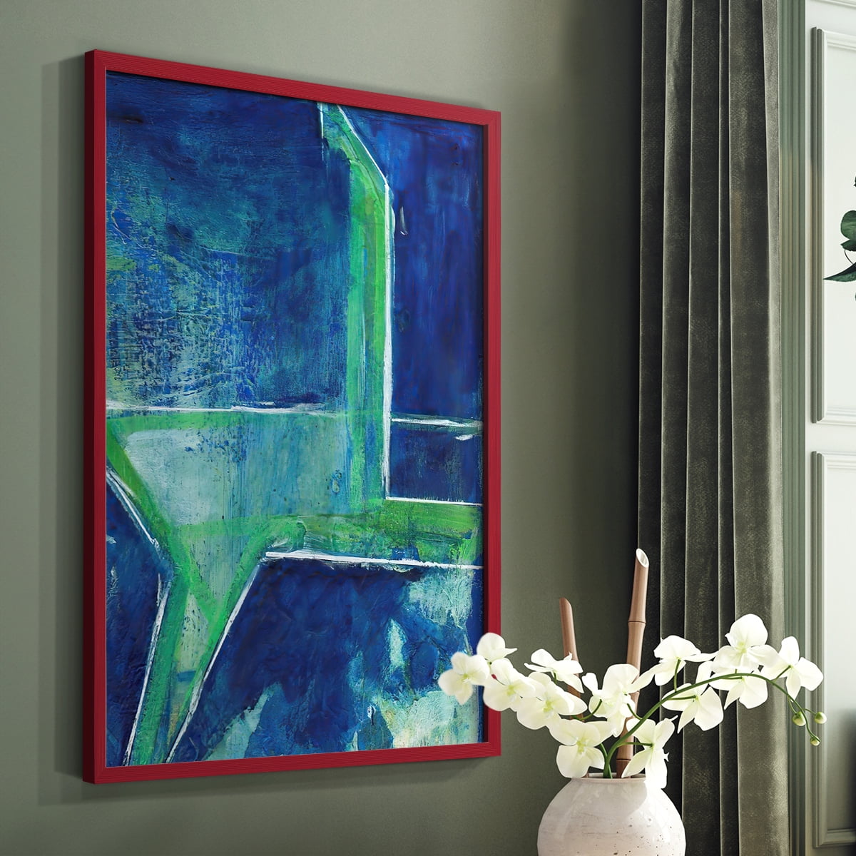 Geometric in Cool VIII Framed Print in Red Solid Wood Framed Print No Nail Hanging