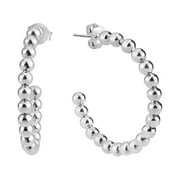 Sleek Linked Spheres Sterling Silver Beads Open Hoop Earrings