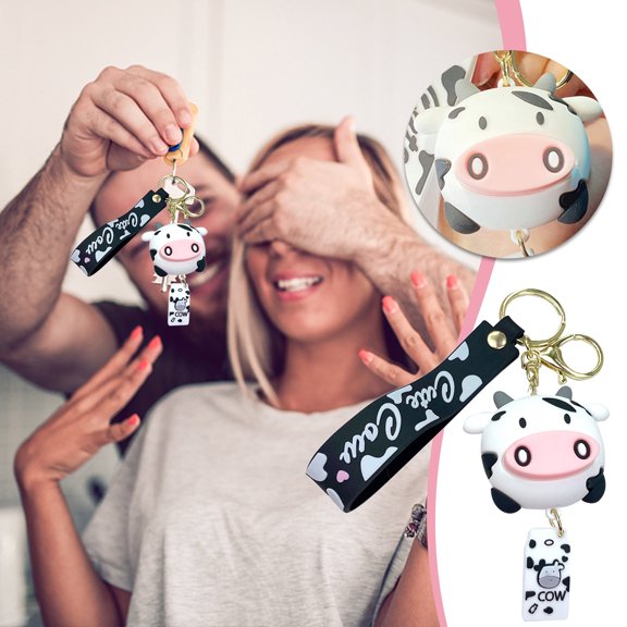 ZZkhGO Cow Print Keychain for Women, Cute Wrist Key Chain Cow Accessories, PVC Lanyard Bag Charm Gift