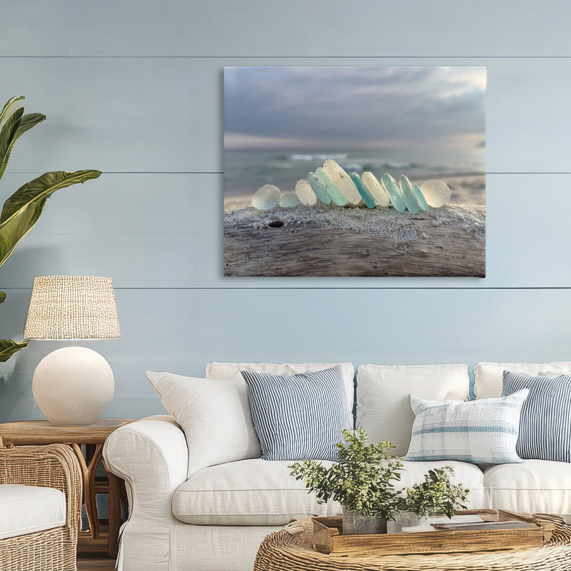 Stupell Industries Sea Glass On Driftwood Canvas Wall Art, design by LMarie Allen