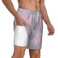 thumbnail image 2 of Sigee Pink Flamingo Print Mens Swim Trunks with Compression Liner Quick Dry Swim Stretch Beach Shorts with Pockets,S-3XL, 2 of 7