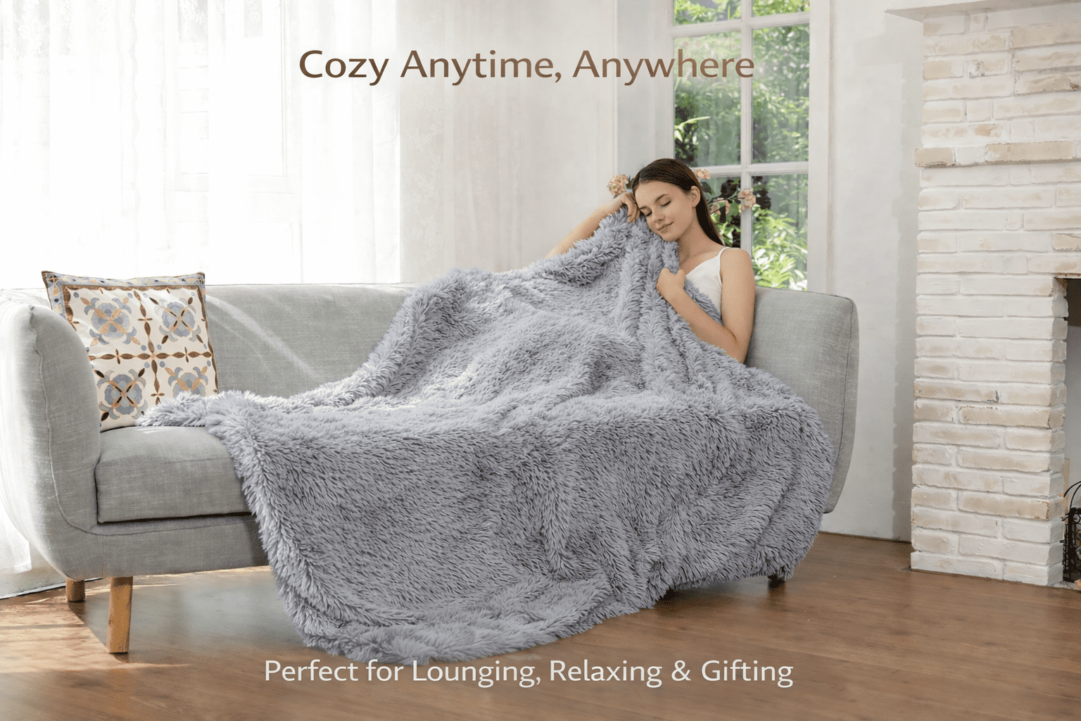 Reafort Luxury Long Hair Shaggy PV Fur Faux Fur Oversized Throw Blanket (Grey, 60"X70" Throw)