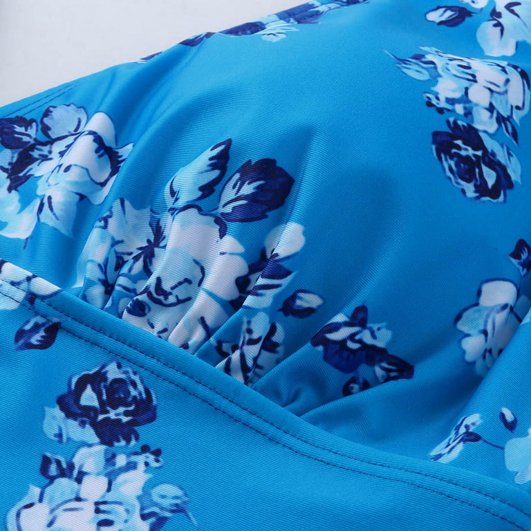 Finelylove Plus Size Swimsuit For Women Support Sport Bra Style High Waist  Blue XL