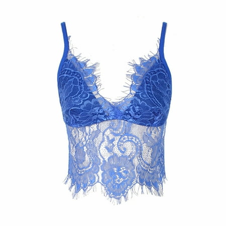 Odeerbi Sexy Lingerie for Women 2025 Alluring Lace Cage Bra Elastic Strappy Hollow Out Bra Bustier Blue