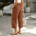 thumbnail image 5 of LEAVINGSUO Linen Pants for Women Solid Color Casual Decorative Button Drawstring Capri Trousers Orange XXL, 5 of 8