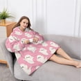 thumbnail image 5 of Oversized Wearable Blanket Hoodie,Halloween Pink Ghosts Pattern Sherpa Blanket Hoodie with Super Pockets,Super Warm Fuzzy Pullover for Women & Men, 5 of 6