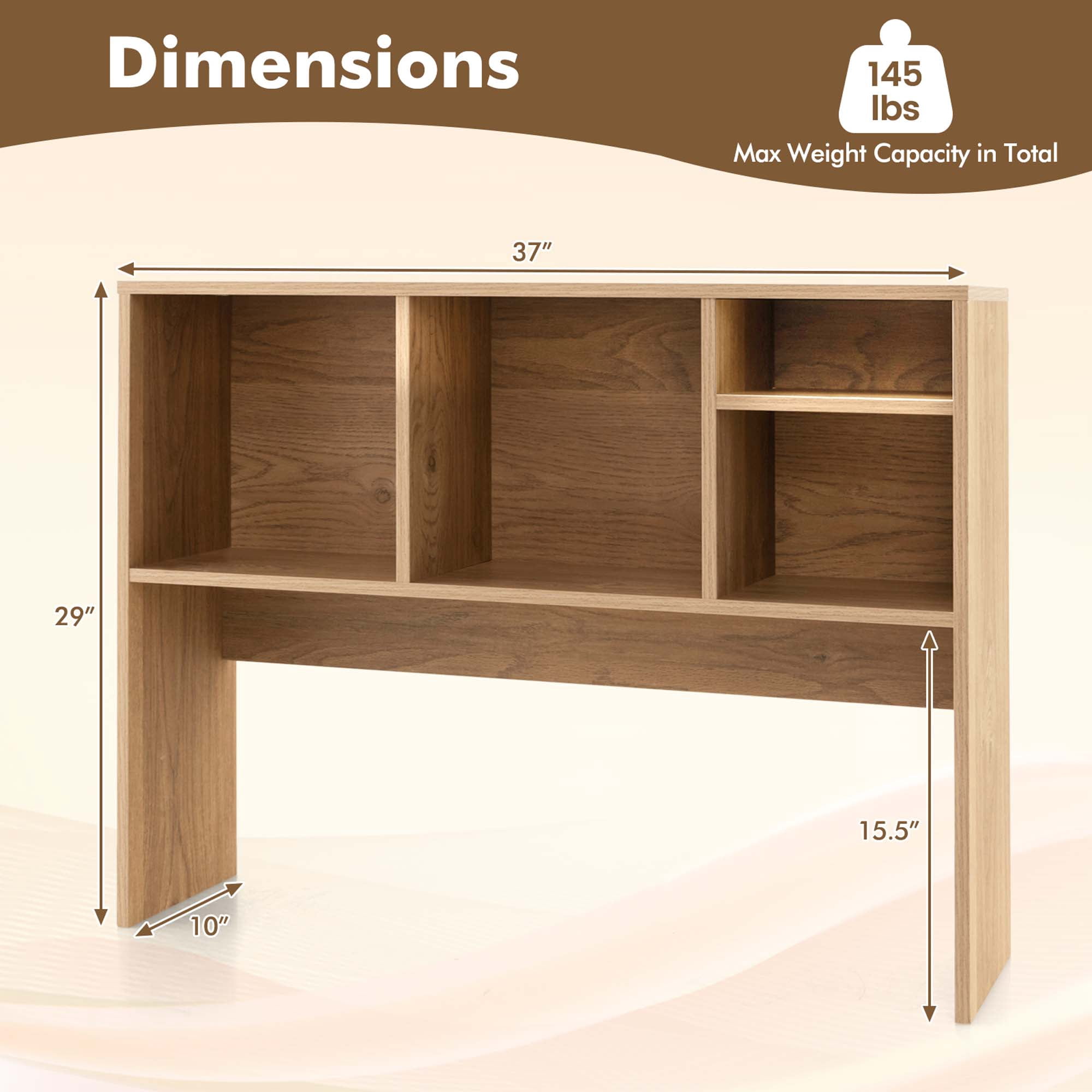 Costway Computer Desktop Bookcase Countertop Storage Bookshelf Organizer with 4 Cubbies, Natural