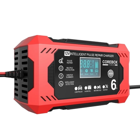 Battery Charger 6-Amp 12V Fully-Automatic Smart Car Battery Charger, Battery Maintainer Trickle Charger, and Battery Desulfator with Temperature Compensation