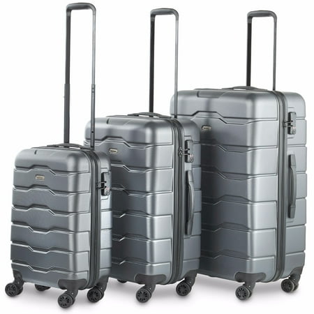Premium Gray 3 Piece Lightweight Travel Luggage Set - Hard Shell Suitcase with 4 Spinner Wheels, TSA Integrated Lock, Extendable Handle - Small, Medium and
