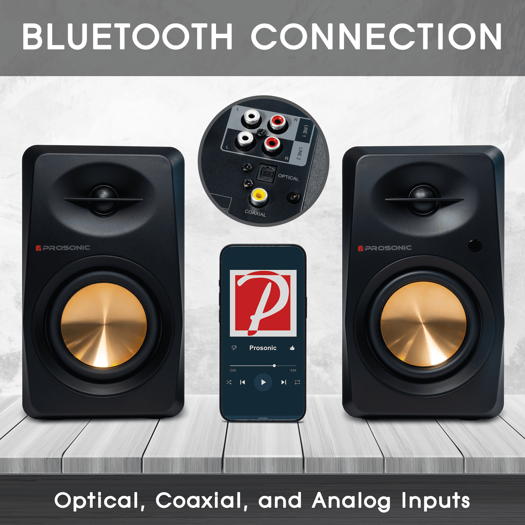 Prosonic BT30 Active Powered Wireless Bluetooth Bookshelf Speakers for for Home, Studio, Turntable, Etc. 80 Watt (Black)